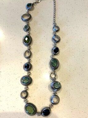 Women's Silver Necklace with Green/Blue Stones.